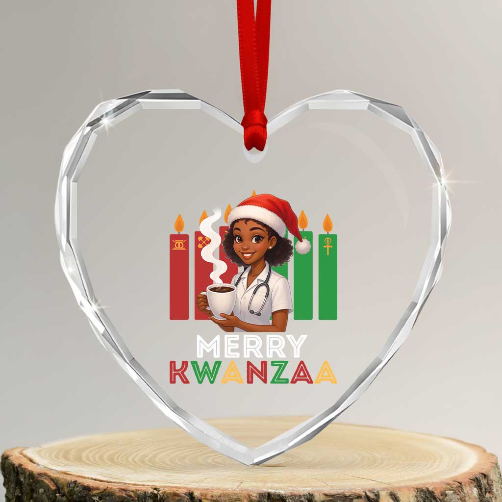 Merry Kwanzaa Heart Crystal Glass Ornament Nurse African American Holiday Celebration Gift - Wonder Print Shop