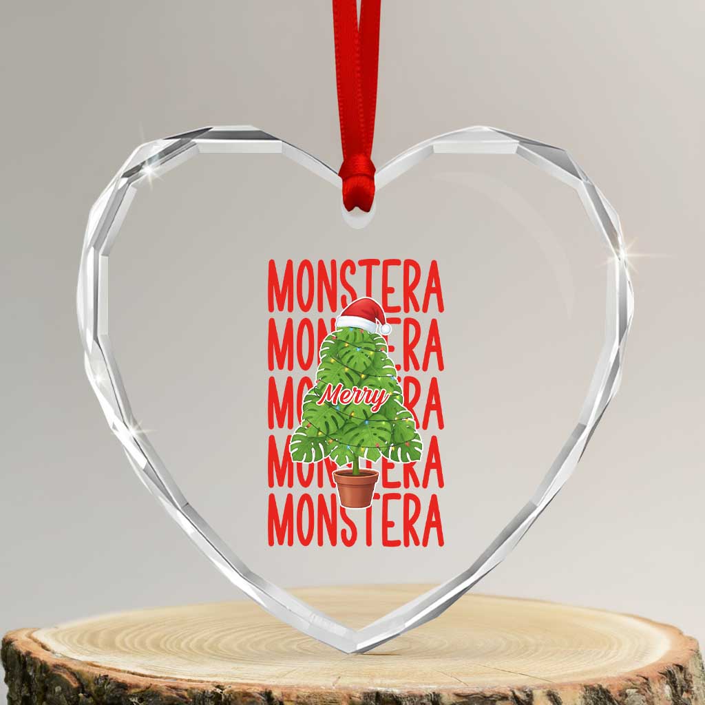 Merry Monstera Heart Crystal Glass Ornament Plant Lover Christmas Gift - Wonder Print Shop
