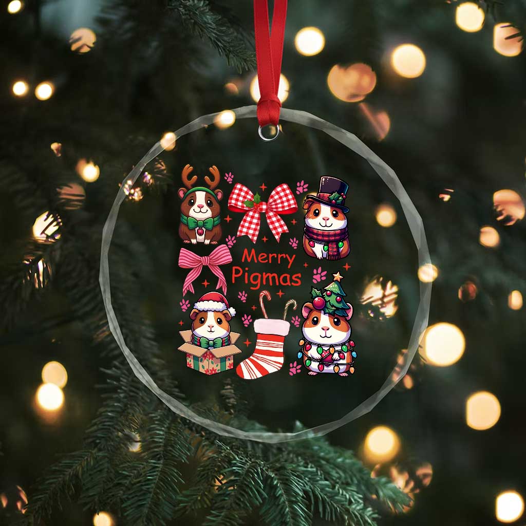 Merry Pigmas Crystal Glass Ornament Funny Guinea Pig Cavy Lover Holiday Gift - Wonder Print Shop