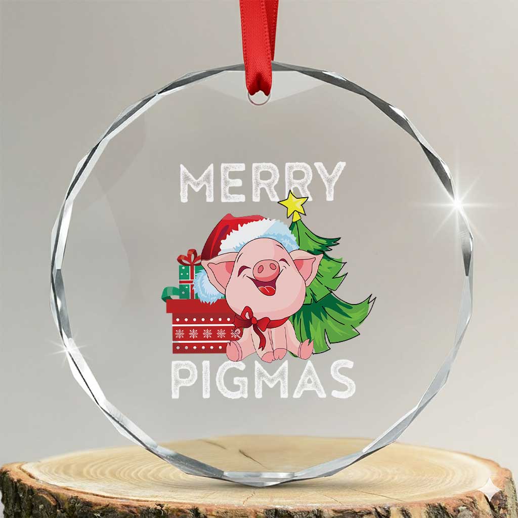 Merry Pigmas Cute Pig Santa Xmas Farmer Crystal Glass Ornament TS09