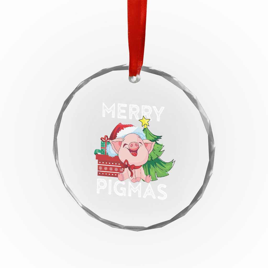 Merry Pigmas Cute Pig Santa Xmas Farmer Crystal Glass Ornament TS09