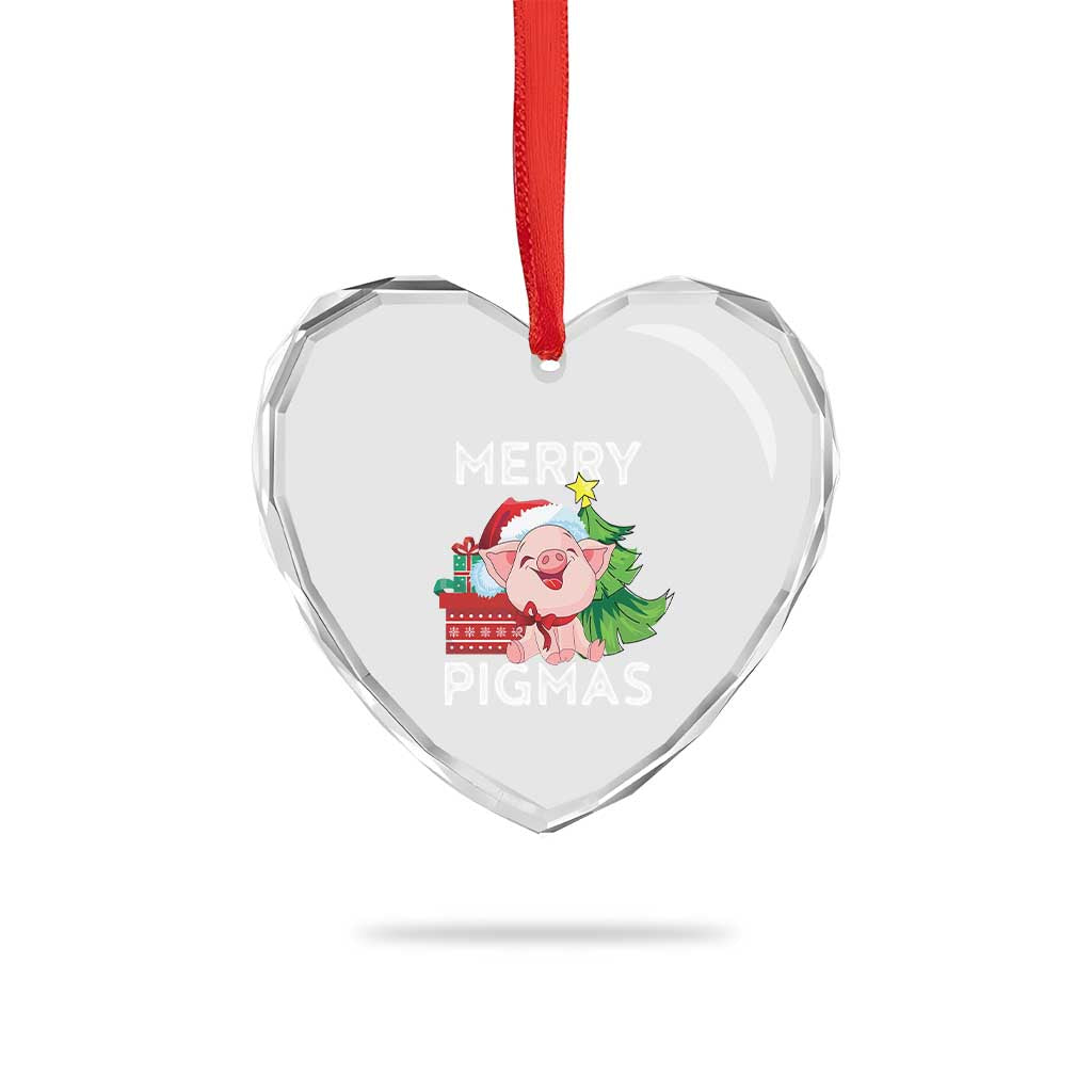 Merry Pigmas Cute Pig Santa Xmas Farmer Heart Crystal Glass Ornament - Wonder Print Shop