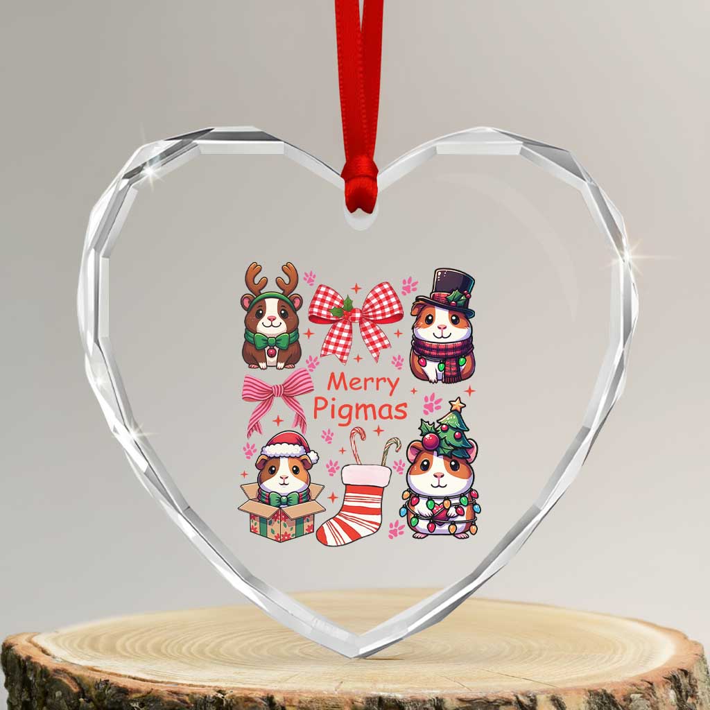 Merry Pigmas Heart Crystal Glass Ornament Funny Guinea Pig Cavy Lover Holiday Gift - Wonder Print Shop