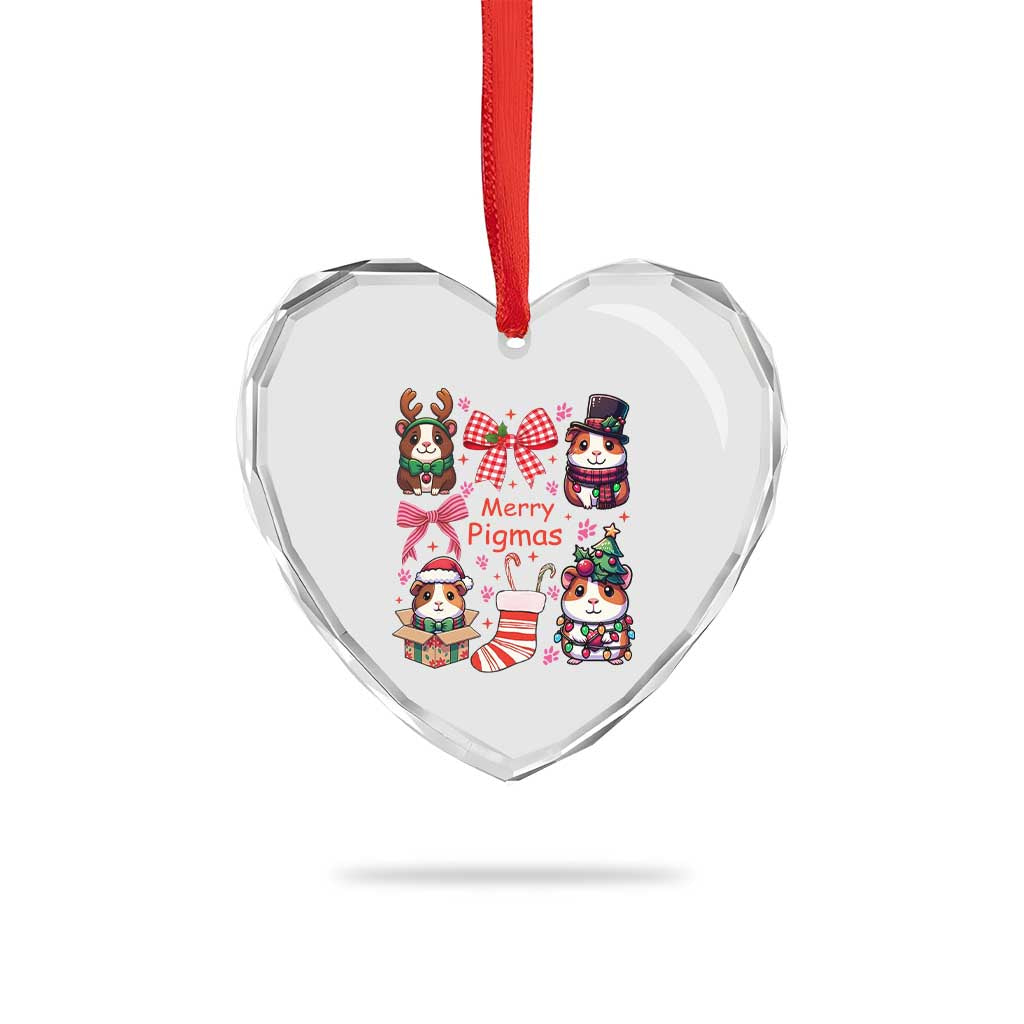 Merry Pigmas Heart Crystal Glass Ornament Funny Guinea Pig Cavy Lover Holiday Gift - Wonder Print Shop