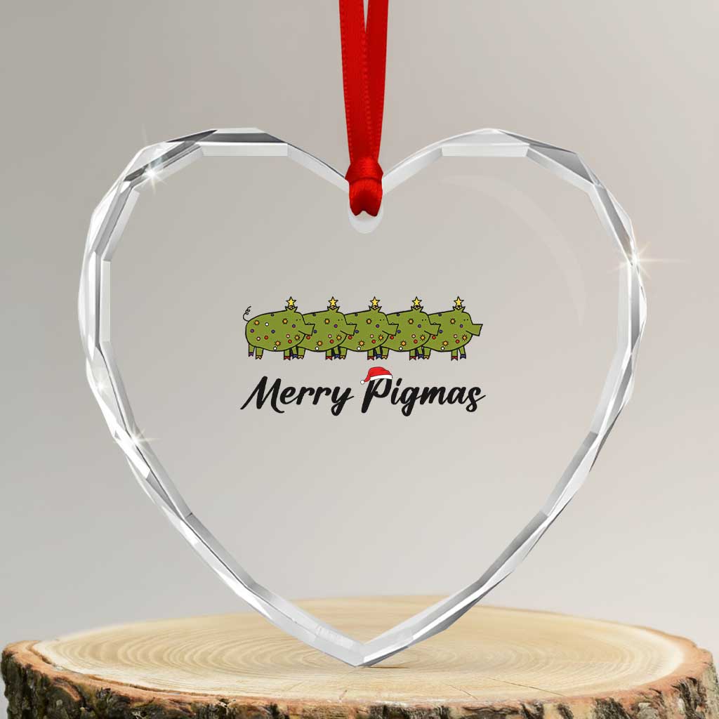 Merry Pigmas Heart Crystal Glass Ornament Holiday Gift For Pig Lovers - Wonder Print Shop