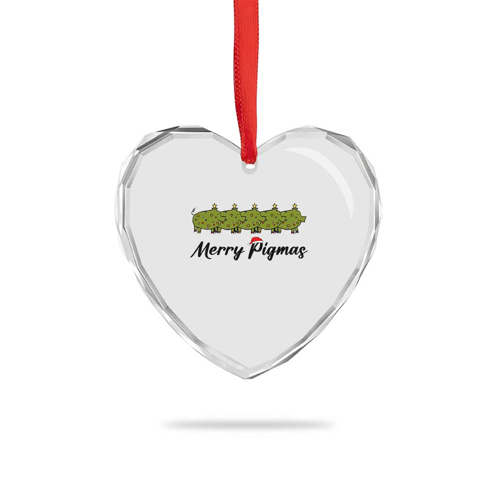 Merry Pigmas Heart Crystal Glass Ornament Holiday Gift For Pig Lovers - Wonder Print Shop