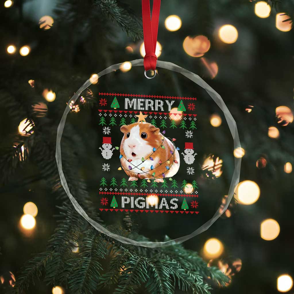 Merry Pigmas Ugly Christmas Crystal Glass Ornament Guinea Pig Lover - Wonder Print Shop