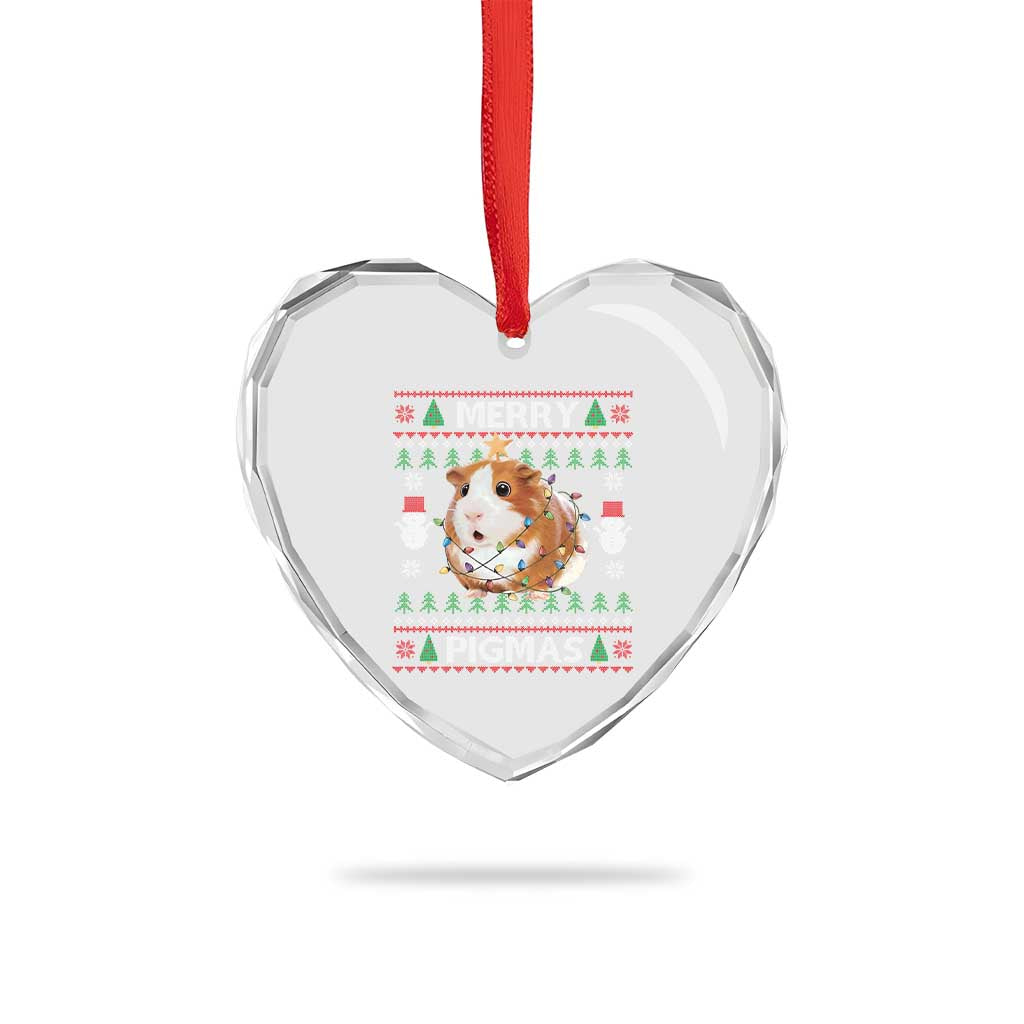 Merry Pigmas Ugly Christmas Heart Crystal Glass Ornament Guinea Pig Lover - Wonder Print Shop