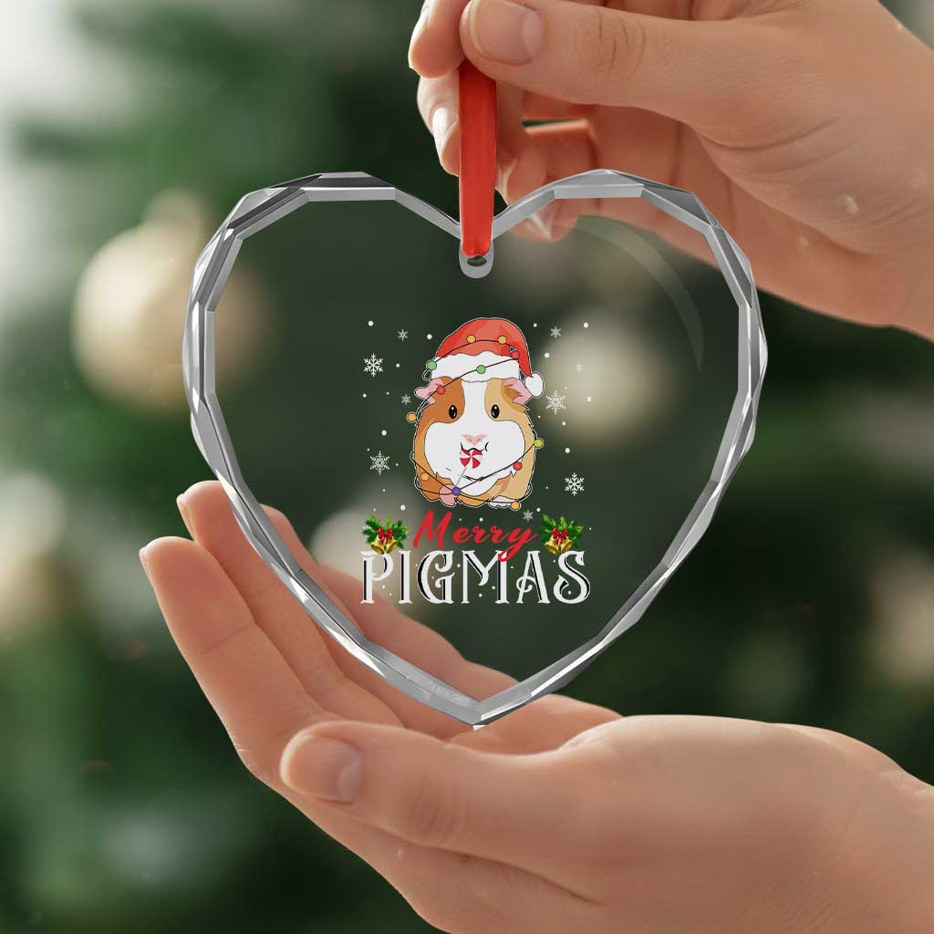 Merry Pigmas Xmas Cute Guinea Pig Heart Crystal Glass Ornament - Wonder Print Shop