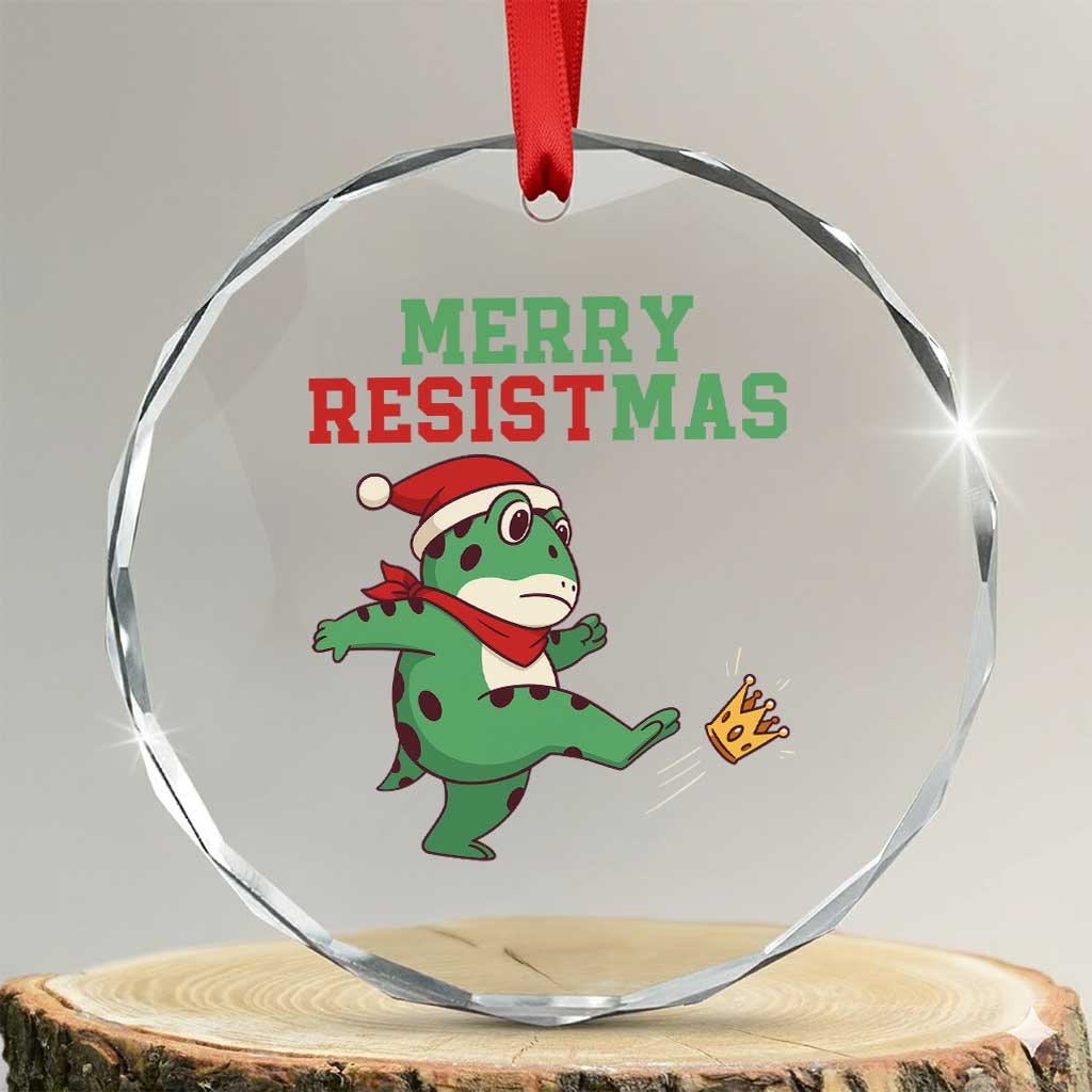 Merry Resistmas Frog Christmas Crystal Glass Ornament - Wonder Print Shop