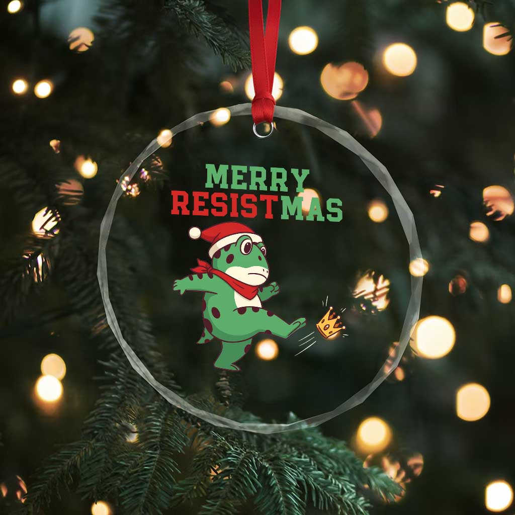 Merry Resistmas Frog Christmas Crystal Glass Ornament - Wonder Print Shop