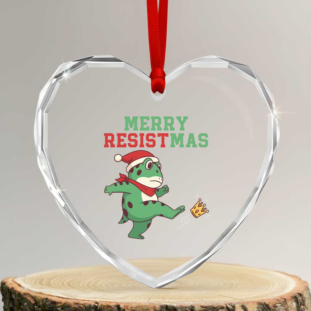Merry Resistmas Frog Christmas Heart Crystal Glass Ornament - Wonder Print Shop