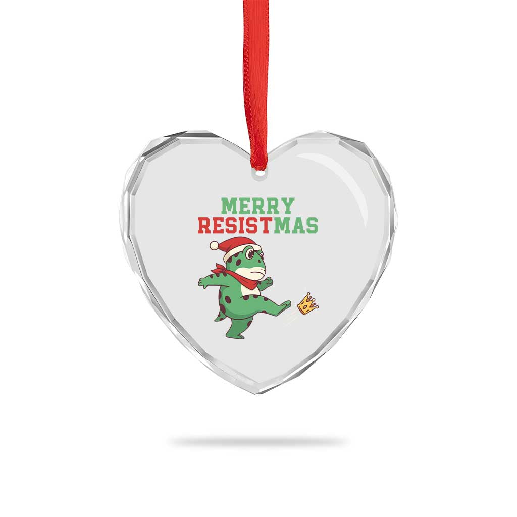 Merry Resistmas Frog Christmas Heart Crystal Glass Ornament - Wonder Print Shop