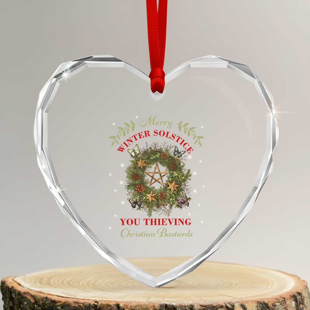 Merry Winter Solstice You Thieving Christian Bastards Heart Crystal Glass Ornament Yule Pentagram - Wonder Print Shop