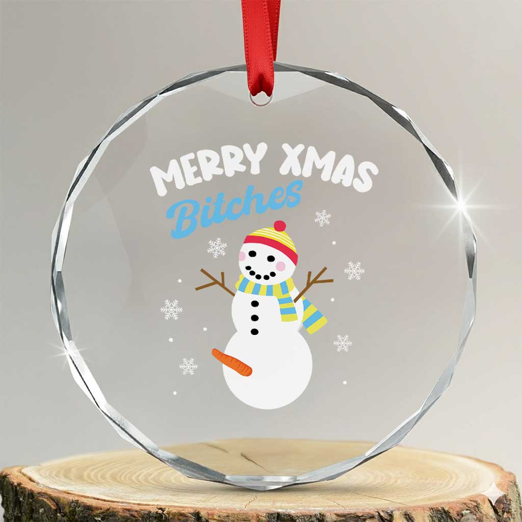 Merry Xmas Bitches Crystal Glass Ornament Naughty Dirty Carrot Snowman TS09
