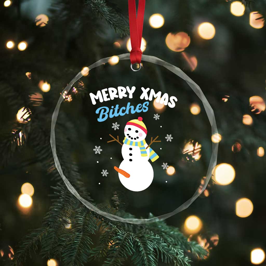 Merry Xmas Bitches Crystal Glass Ornament Naughty Dirty Carrot Snowman TS09