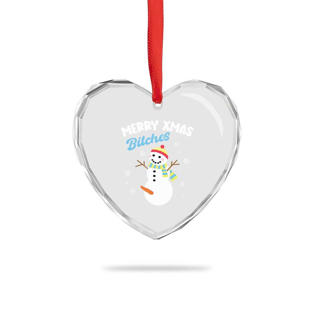 Merry Xmas Bitches Heart Crystal Glass Ornament Naughty Dirty Carrot Snowman - Wonder Print Shop