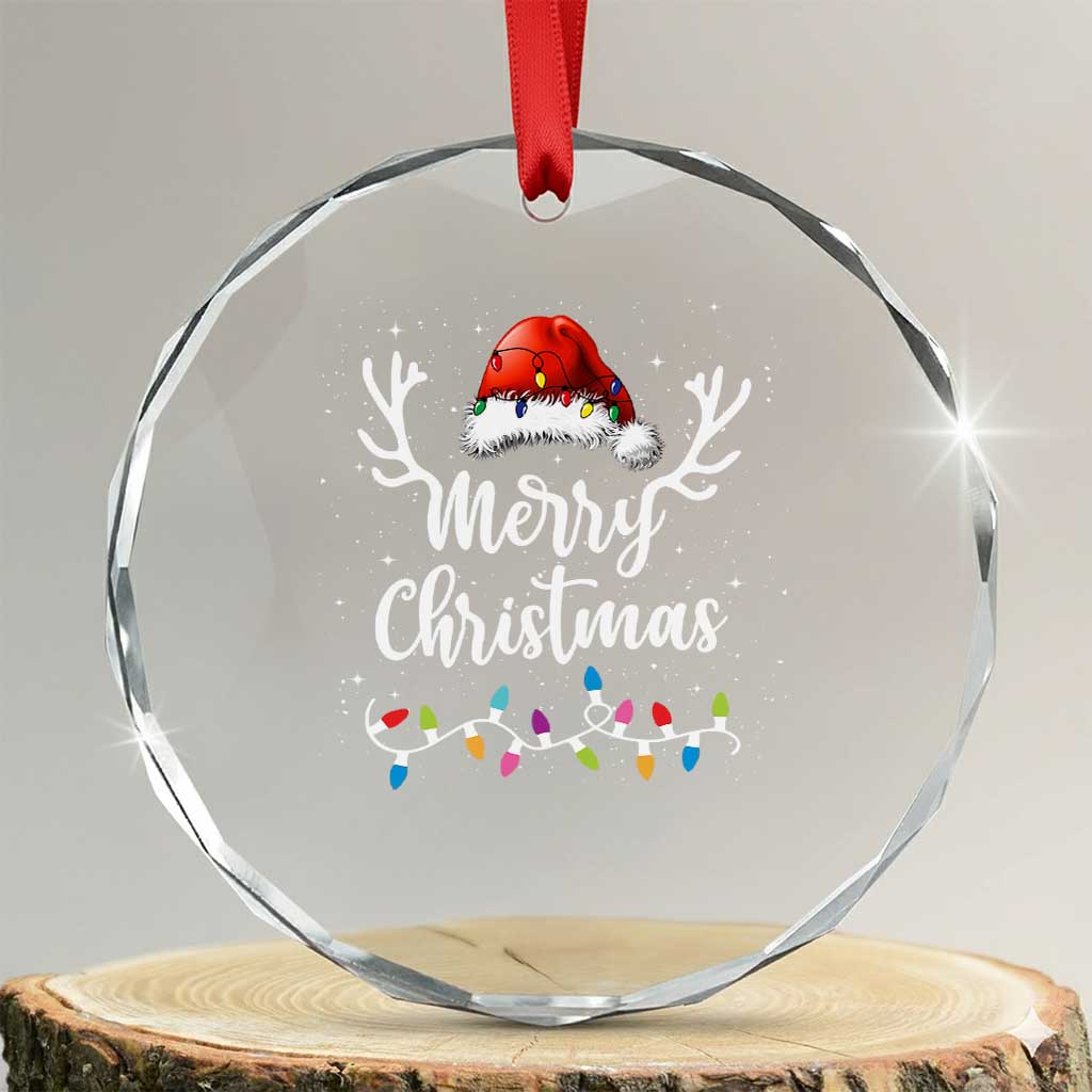 Merry Xmas Crystal Glass Ornament Lights Red Santa Hat Xmas Family Matching TS10