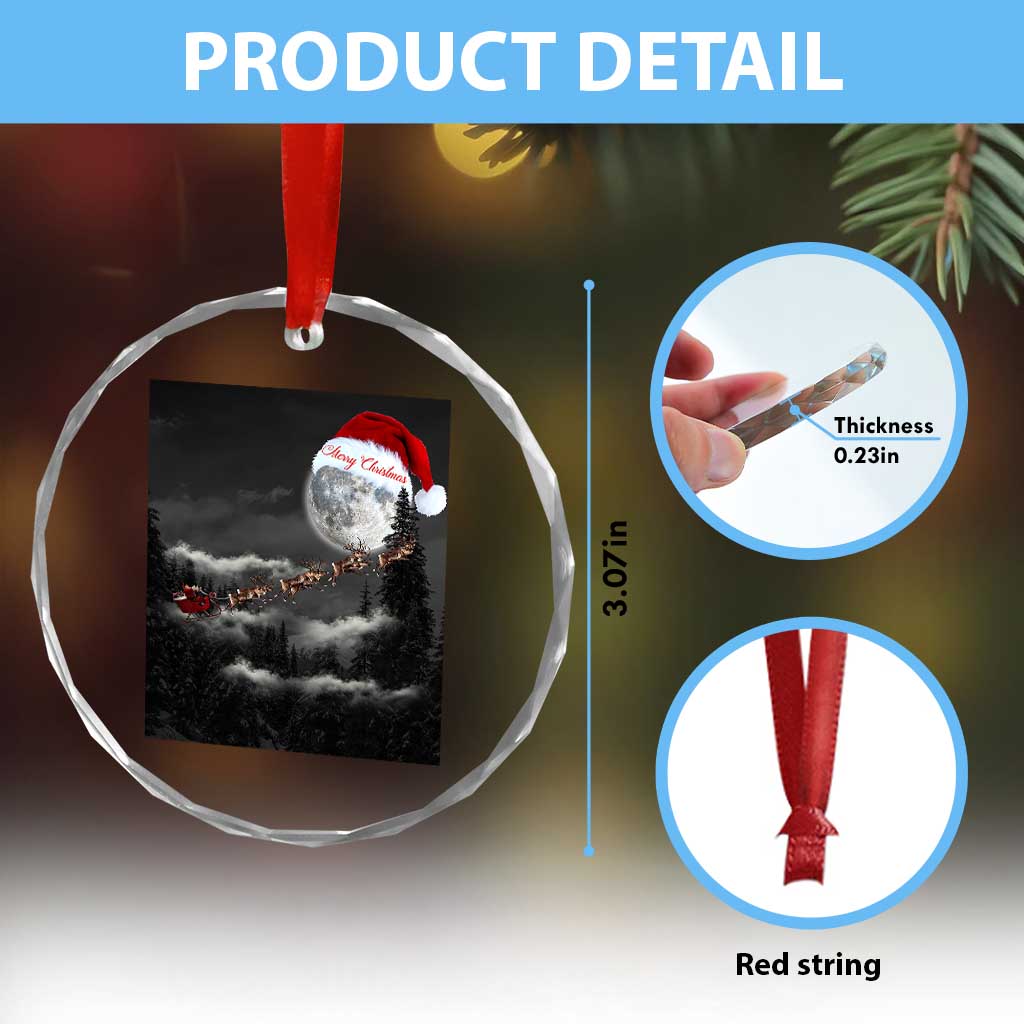 Merry Xmas Crystal Glass Ornament Santa To The Moon TS10