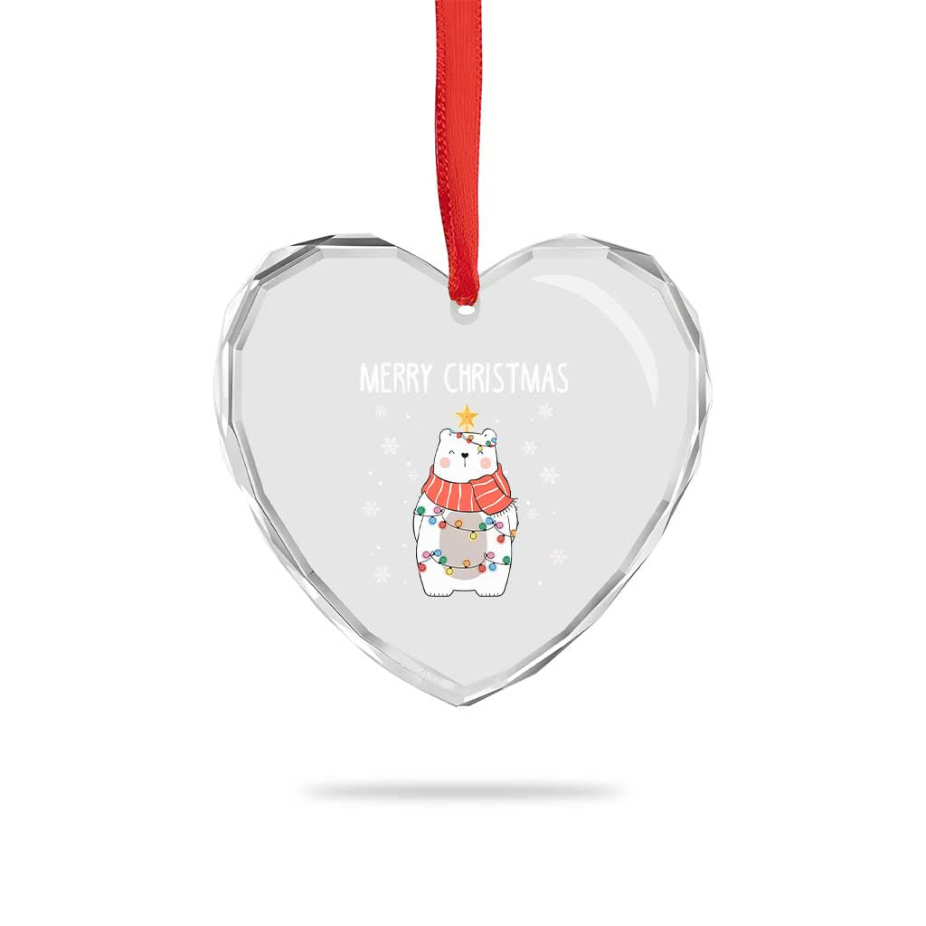 Merry Xmas Cute Polar Bear Heart Crystal Glass Ornament - Wonder Print Shop