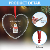 Merry Xmas Cute Polar Bear Heart Crystal Glass Ornament - Wonder Print Shop