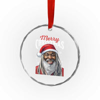 Merry Xmas Dreadlocks Black Santa Crystal Glass Ornament TS11