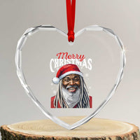 Merry Xmas Dreadlocks Black Santa Heart Crystal Glass Ornament - Wonder Print Shop