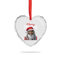 Merry Xmas Dreadlocks Black Santa Heart Crystal Glass Ornament - Wonder Print Shop