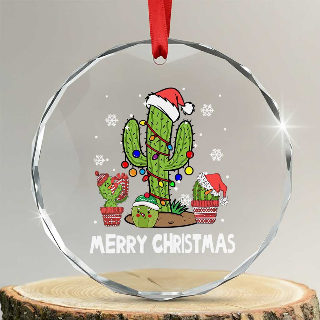 Merry Xmas In Arizona US State Funny Saguaro Cactus Christmas Tree Crystal Glass Ornament TS02