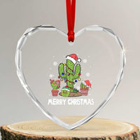 Merry Xmas In Arizona US State Funny Saguaro Cactus Christmas Tree Heart Crystal Glass Ornament - Wonder Print Shop