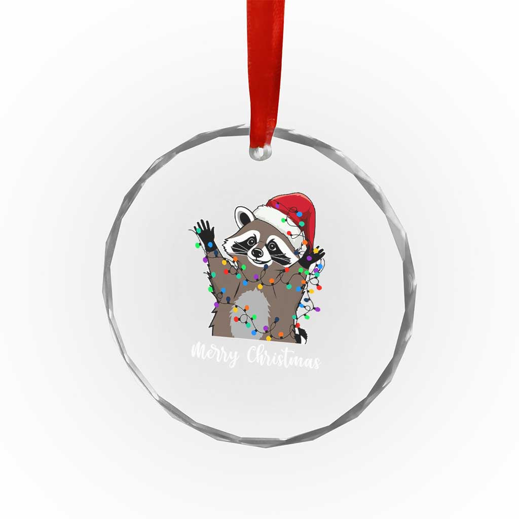 Merry Xmas Raccoon Crystal Glass Ornament Happy Holidays Gift Animal Red Santa Hat TS10