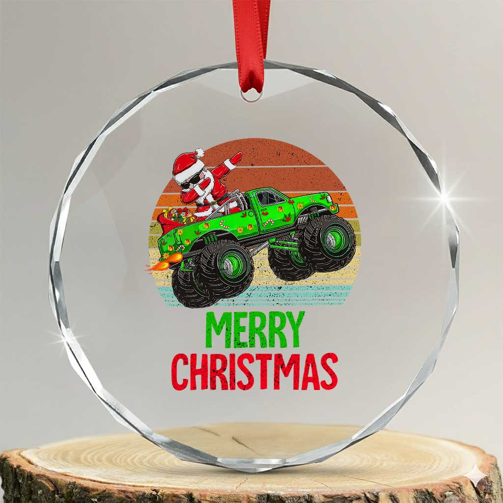 Merry Xmas Santa Monster Truck Dabbing Crystal Glass Ornament TS09