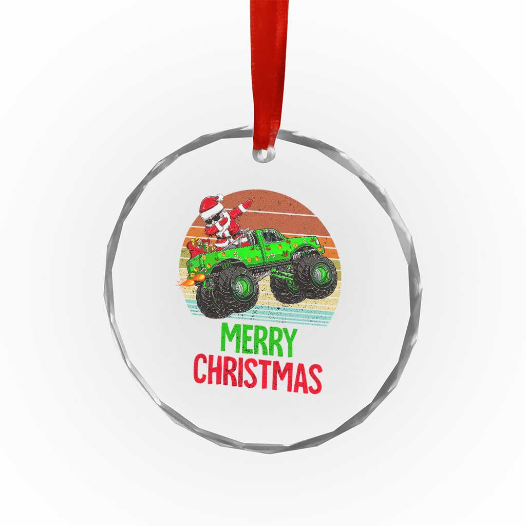 Merry Xmas Santa Monster Truck Dabbing Crystal Glass Ornament TS09