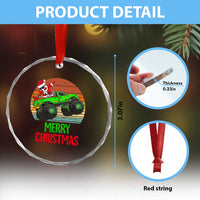 Merry Xmas Santa Monster Truck Dabbing Crystal Glass Ornament TS09