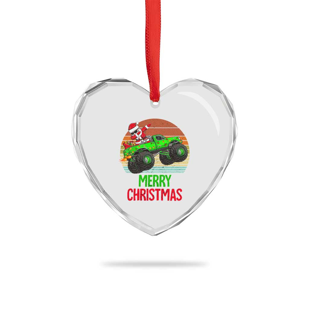 Merry Xmas Santa Monster Truck Dabbing Heart Crystal Glass Ornament - Wonder Print Shop