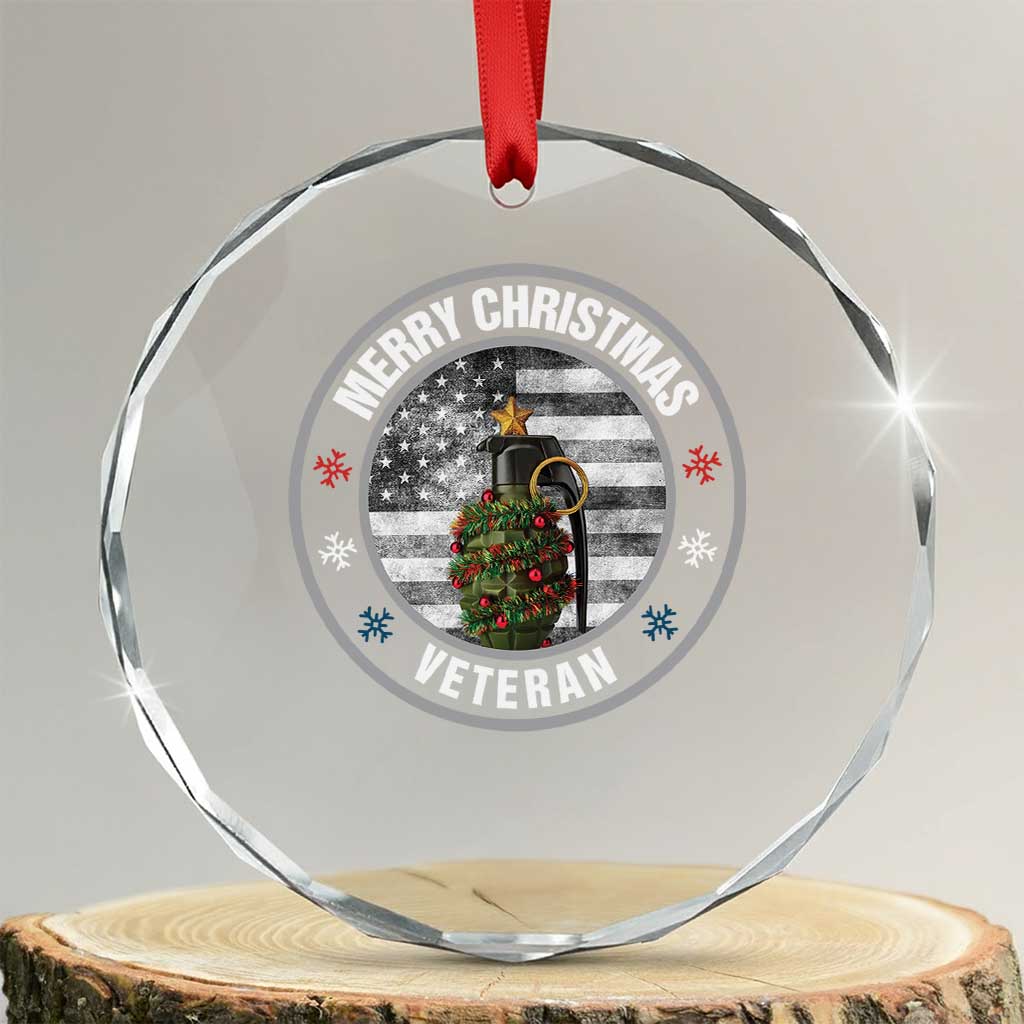 Merry Xmas Veteran Crystal Glass Ornament Grenade Christmas Tree America Flag Patriotic TS09