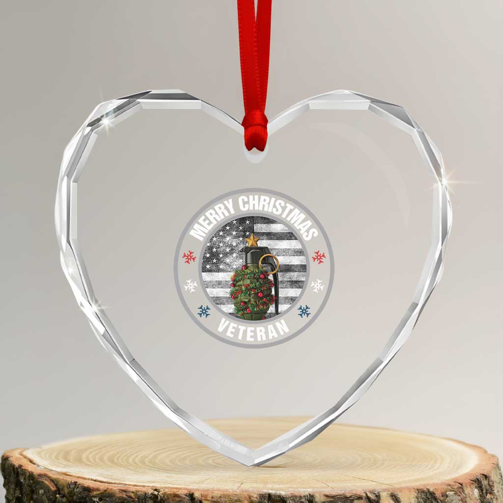 Merry Xmas Veteran Heart Crystal Glass Ornament Grenade Christmas Tree America Flag Patriotic - Wonder Print Shop