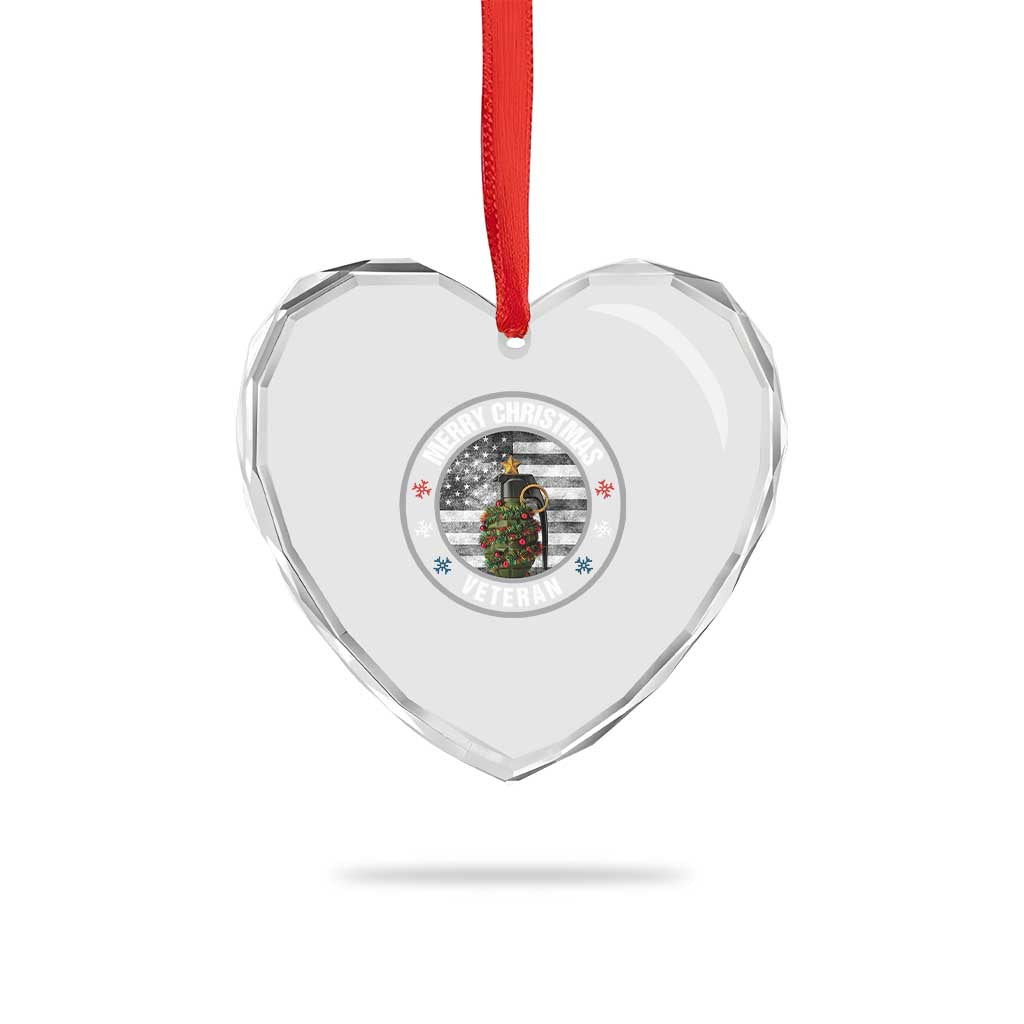 Merry Xmas Veteran Heart Crystal Glass Ornament Grenade Christmas Tree America Flag Patriotic - Wonder Print Shop