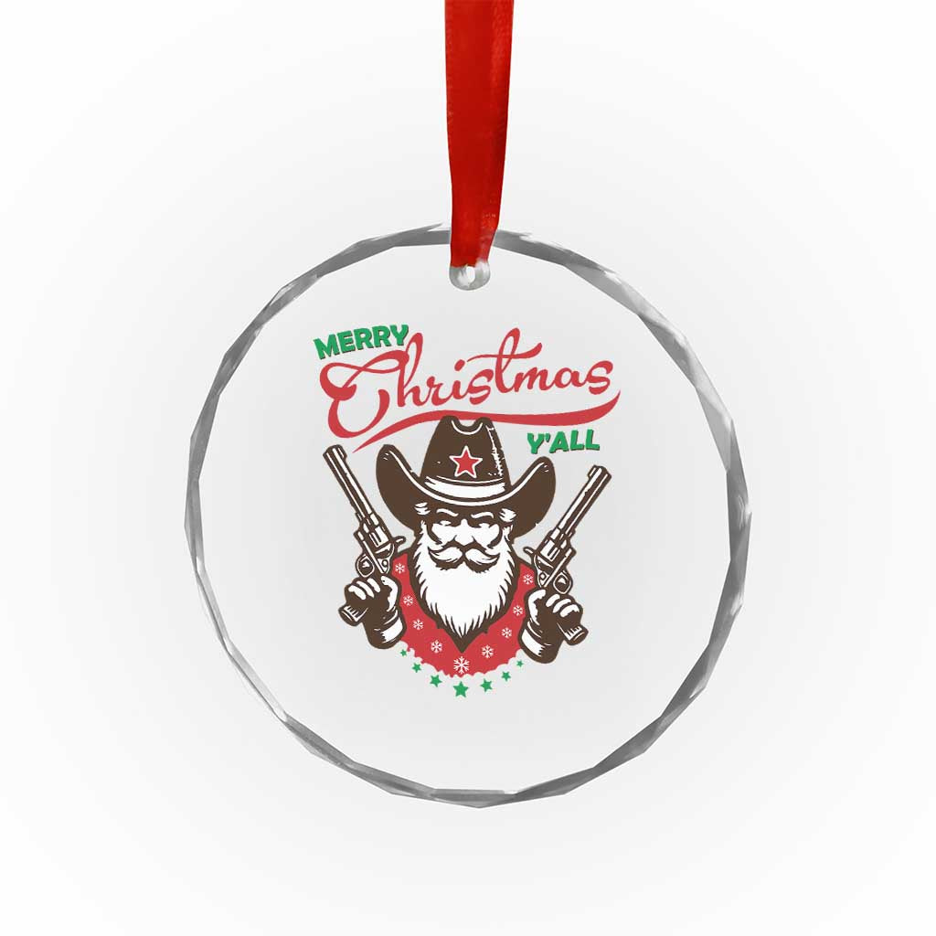 Merry Xmas Y'All Texas Cowboy Santa Crystal Glass Ornament TS09