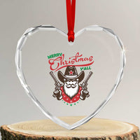 Merry Xmas Y'All Texas Cowboy Santa Heart Crystal Glass Ornament - Wonder Print Shop
