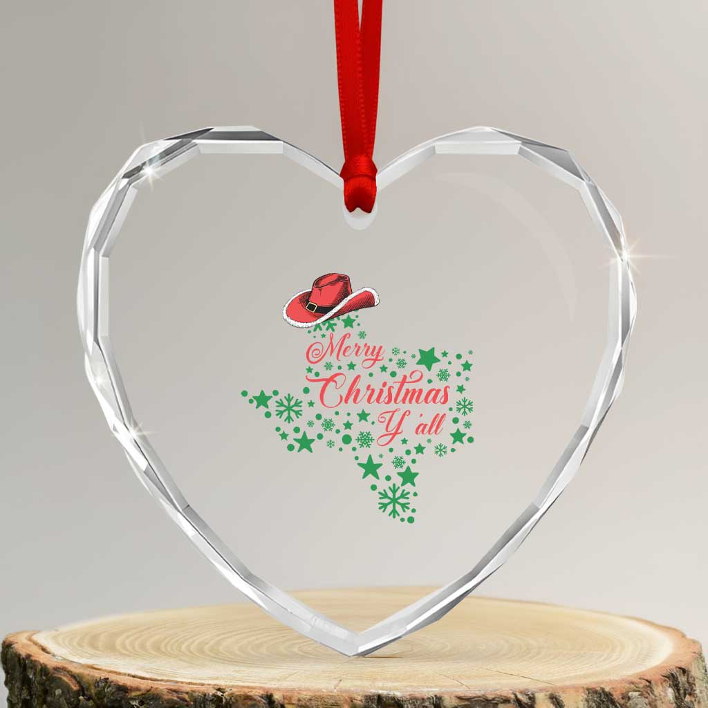 Merry Xmas Y'All Texas Heart Crystal Glass Ornament - Wonder Print Shop