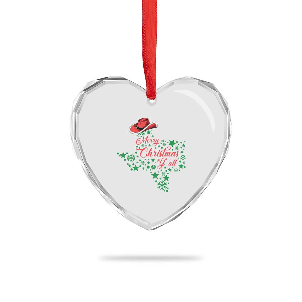 Merry Xmas Y'All Texas Heart Crystal Glass Ornament - Wonder Print Shop