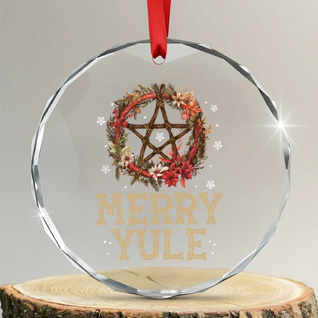 Merry Yule Crystal Glass Ornament Winter Solstice Flower Wreath Pentagram Icelandic Christmas TS09