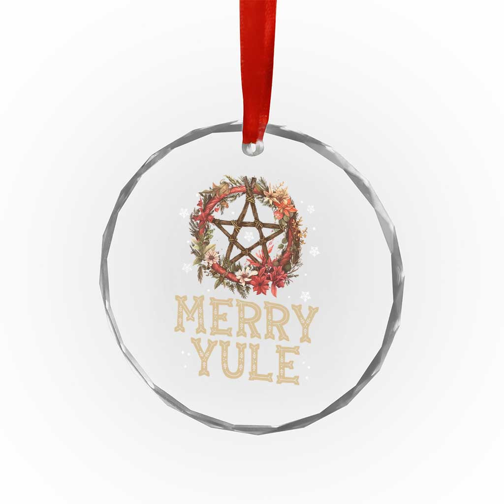 Merry Yule Crystal Glass Ornament Winter Solstice Flower Wreath Pentagram Icelandic Christmas TS09