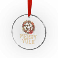 Merry Yule Crystal Glass Ornament Winter Solstice Flower Wreath Pentagram Icelandic Christmas TS09