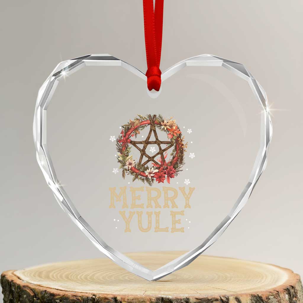 Merry Yule Heart Crystal Glass Ornament Winter Solstice Flower Wreath Pentagram Icelandic Christmas - Wonder Print Shop
