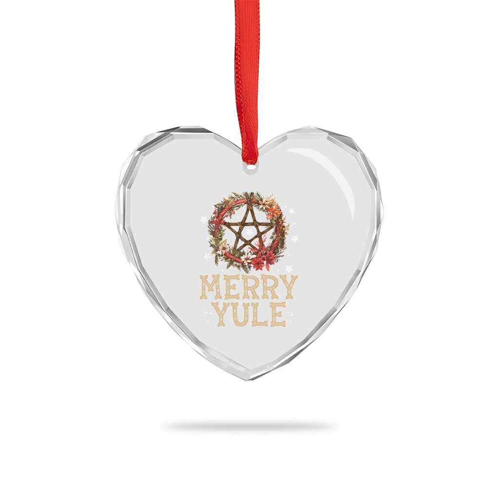 Merry Yule Heart Crystal Glass Ornament Winter Solstice Flower Wreath Pentagram Icelandic Christmas - Wonder Print Shop