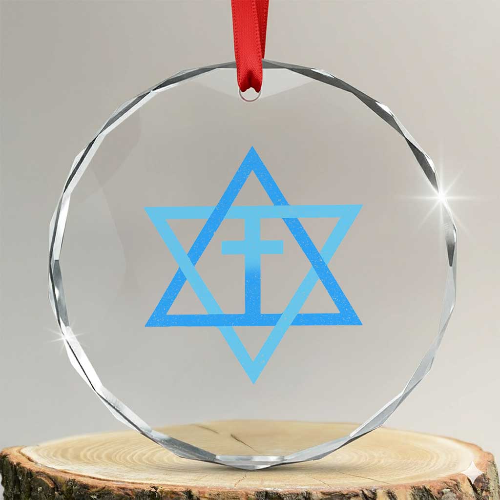 Messianic Cross Star of David Yeshua Jesus Crystal Glass Ornament - Wonder Print Shop