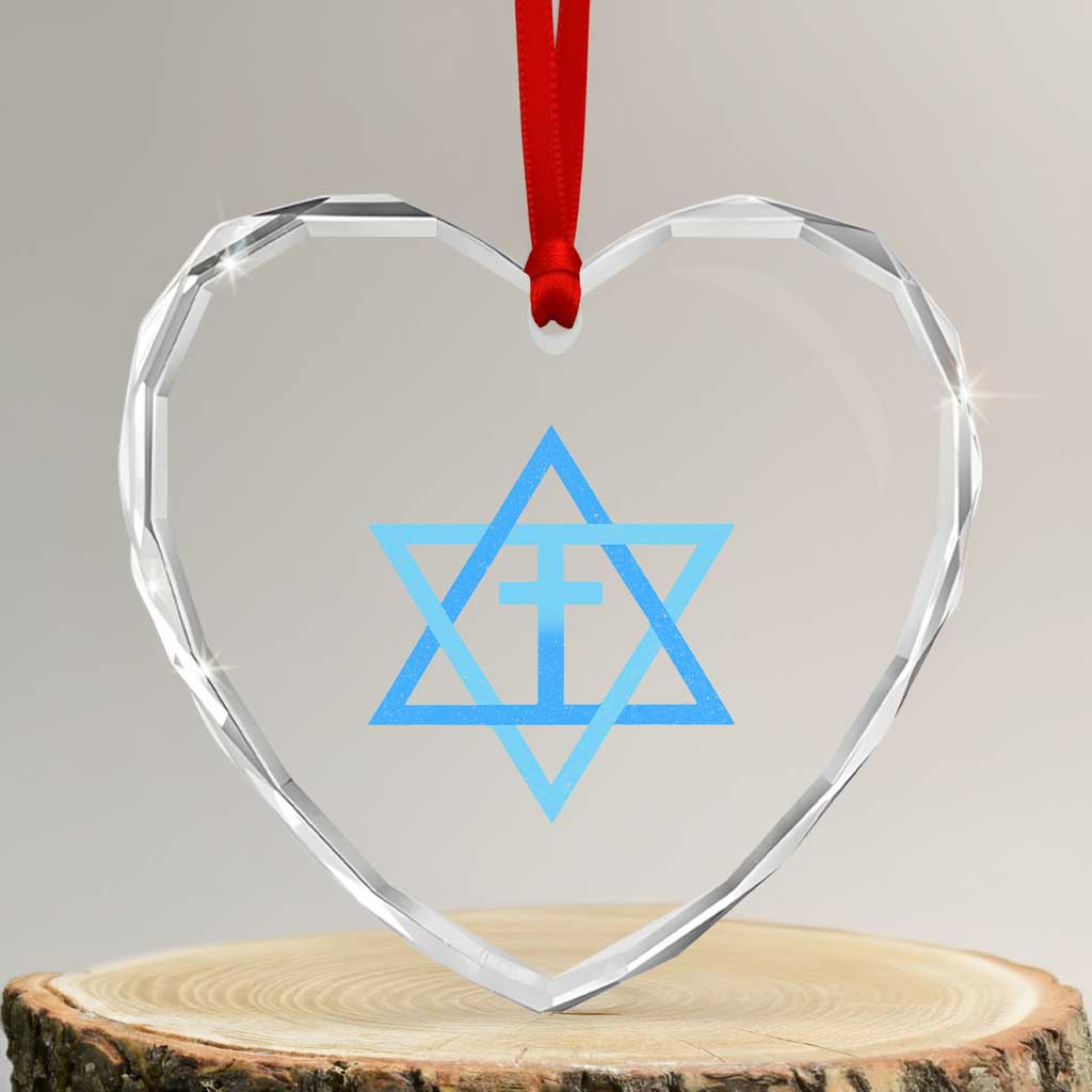 Messianic Cross Star of David Yeshua Jesus Heart Crystal Glass Ornament - Wonder Print Shop