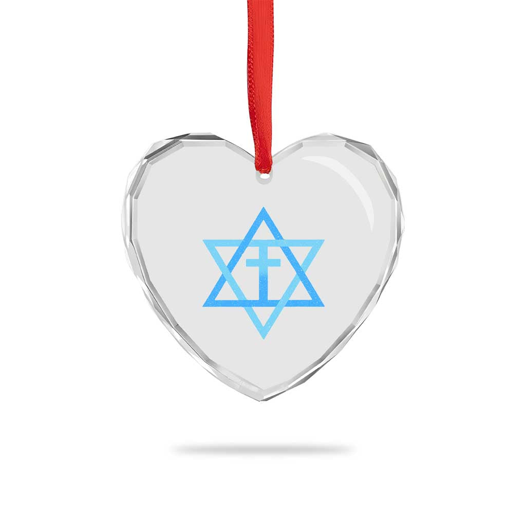 Messianic Cross Star of David Yeshua Jesus Heart Crystal Glass Ornament - Wonder Print Shop